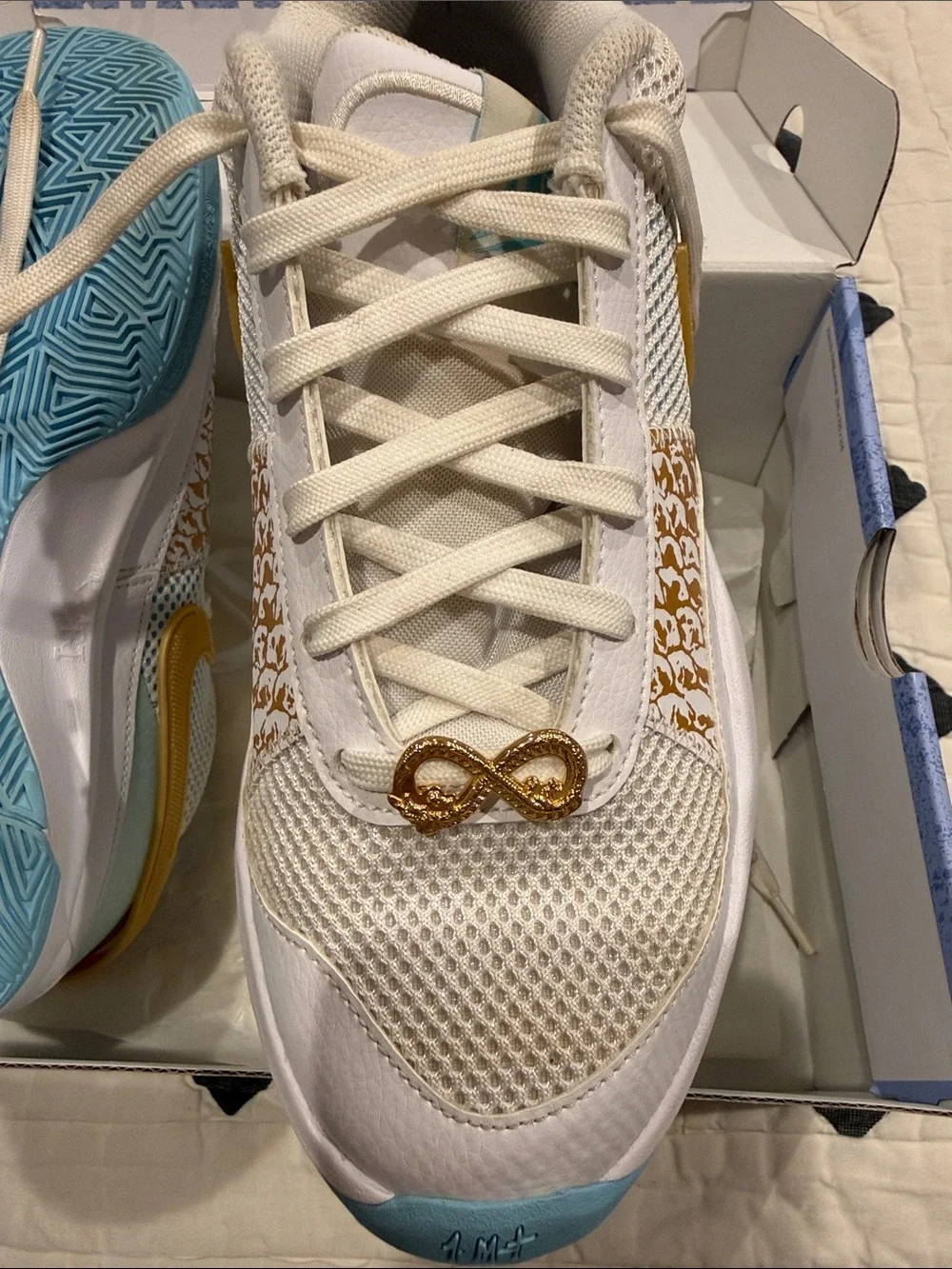 Nike JA 1 basketball shoes - White/Gold/Light Blue